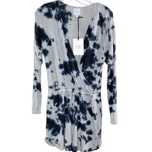 Sen Black Gray Tie Dye Ribbed Romper NWT Small 1 Surplice Wrap Front